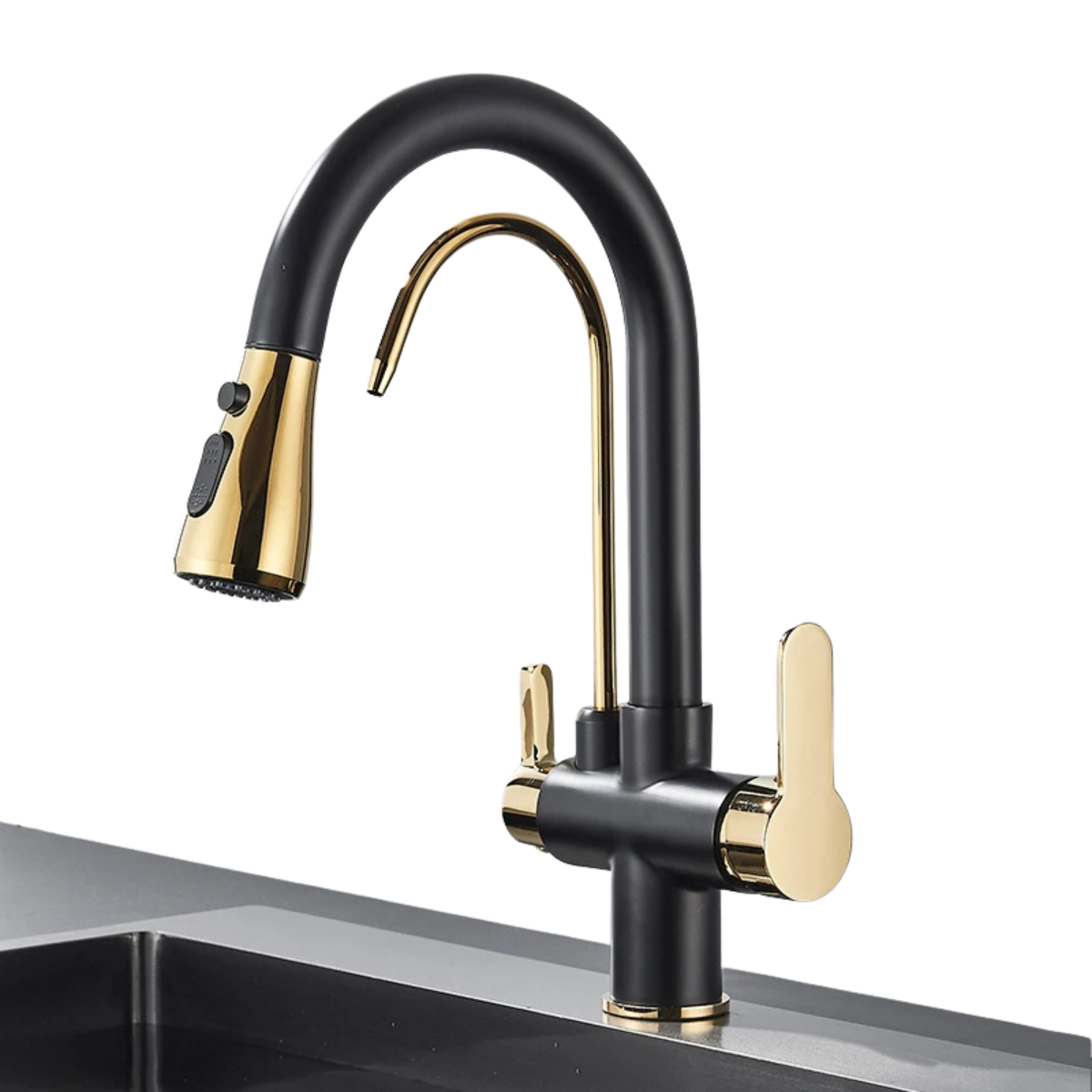 Matte Black 3-Way Kitchen Faucet - Pull-Out 360° Filtered Spray Mixer