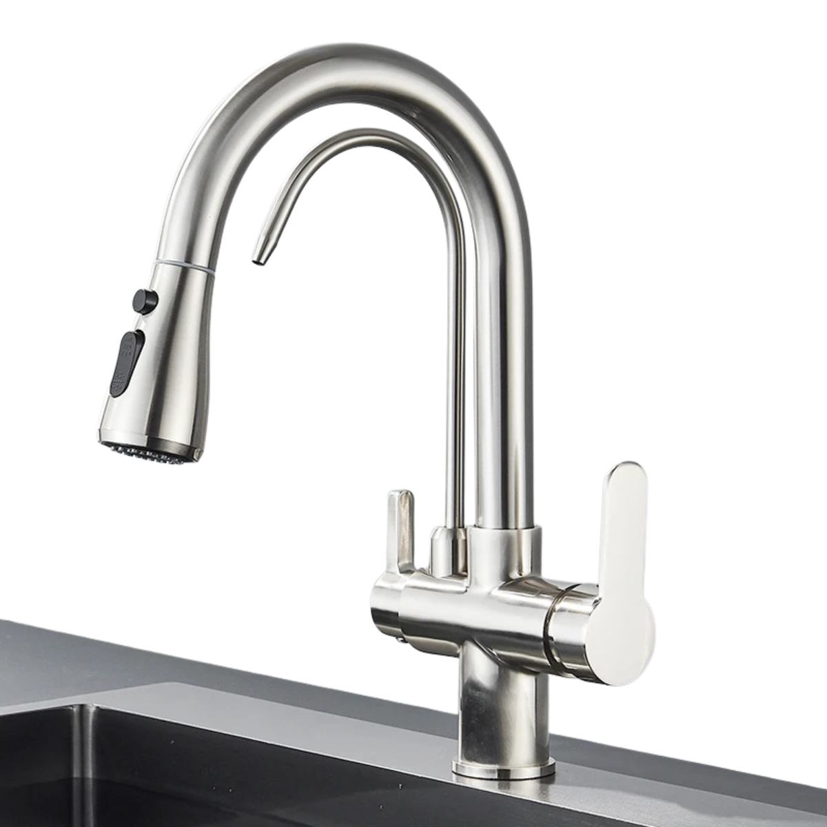 Matte Black 3-Way Kitchen Faucet - Pull-Out 360° Filtered Spray Mixer