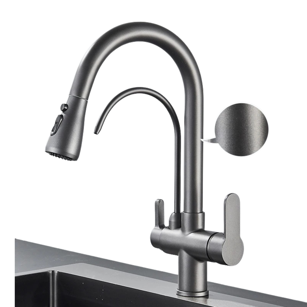 Matte Black 3-Way Kitchen Faucet - Pull-Out 360° Filtered Spray Mixer