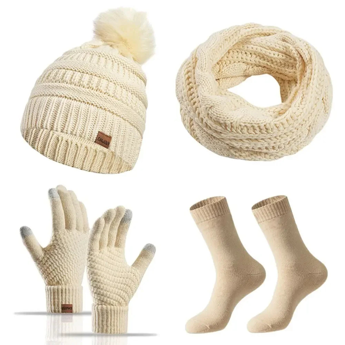 Women's Winter Hat Scarf Set - Knit Beanie with Gloves and Neck Warmer