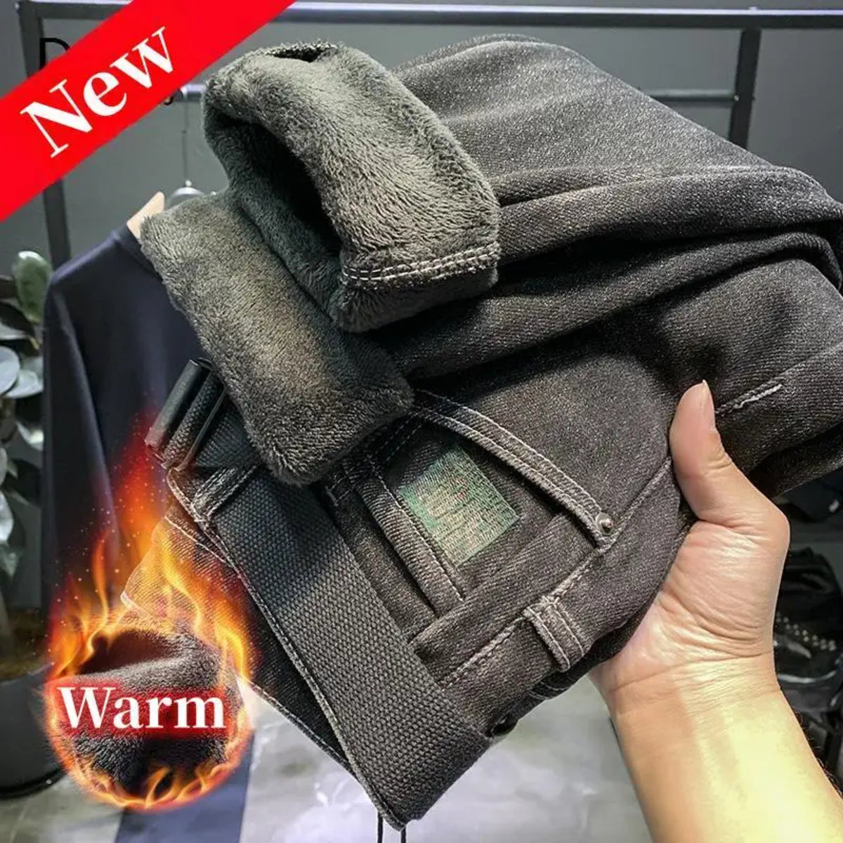 Men's Vintage Winter Jeans - Warm Stretch Slim Casual Denim Pants