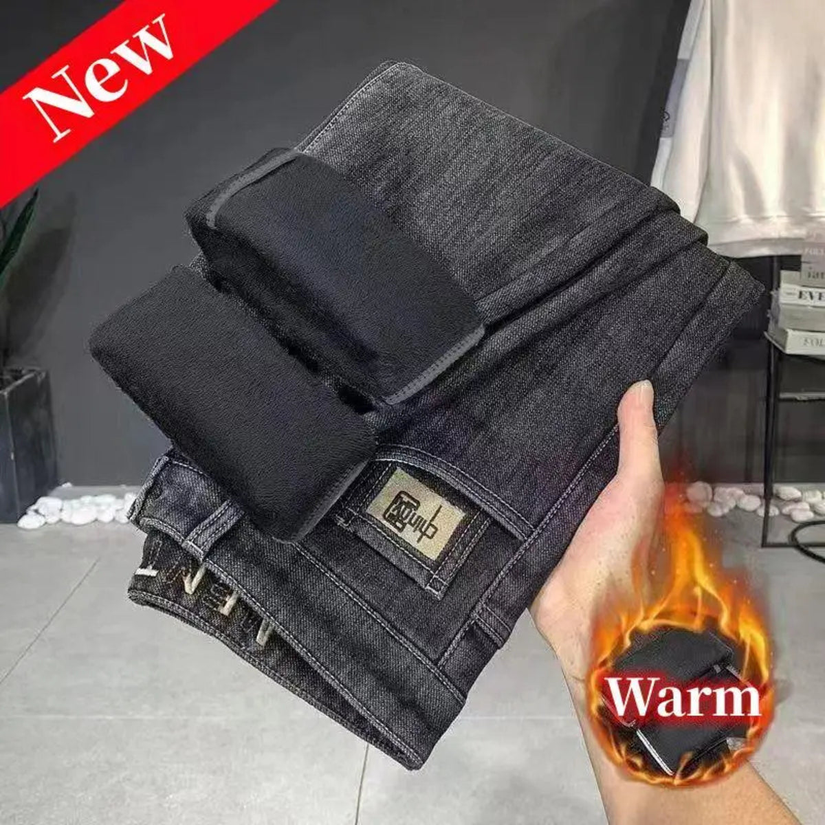 Men's Vintage Winter Jeans - Warm Stretch Slim Casual Denim Pants