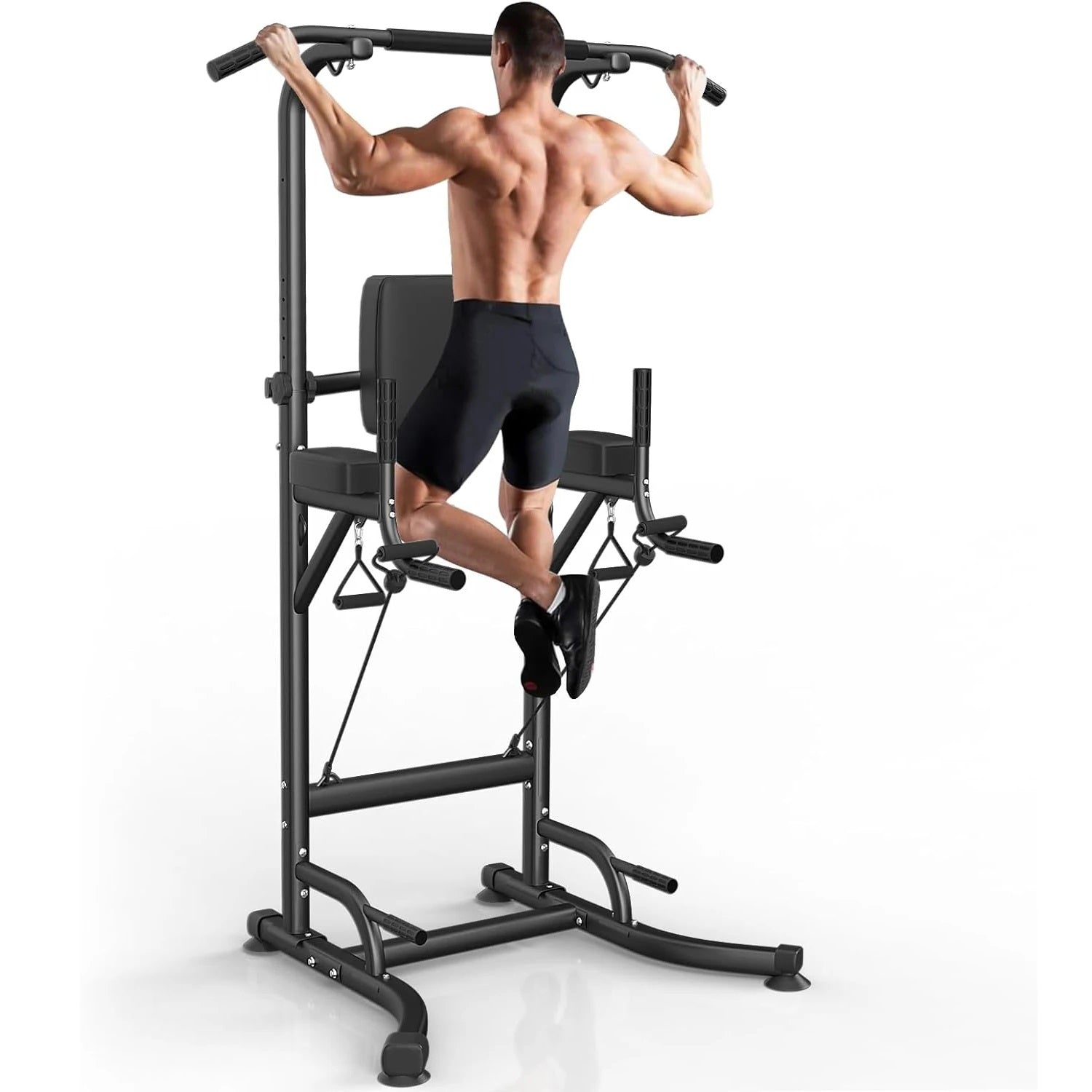 Power Tower Dip Station - Adjustable Pull-Up Bar and Ab Workout Equipment for Home Gym