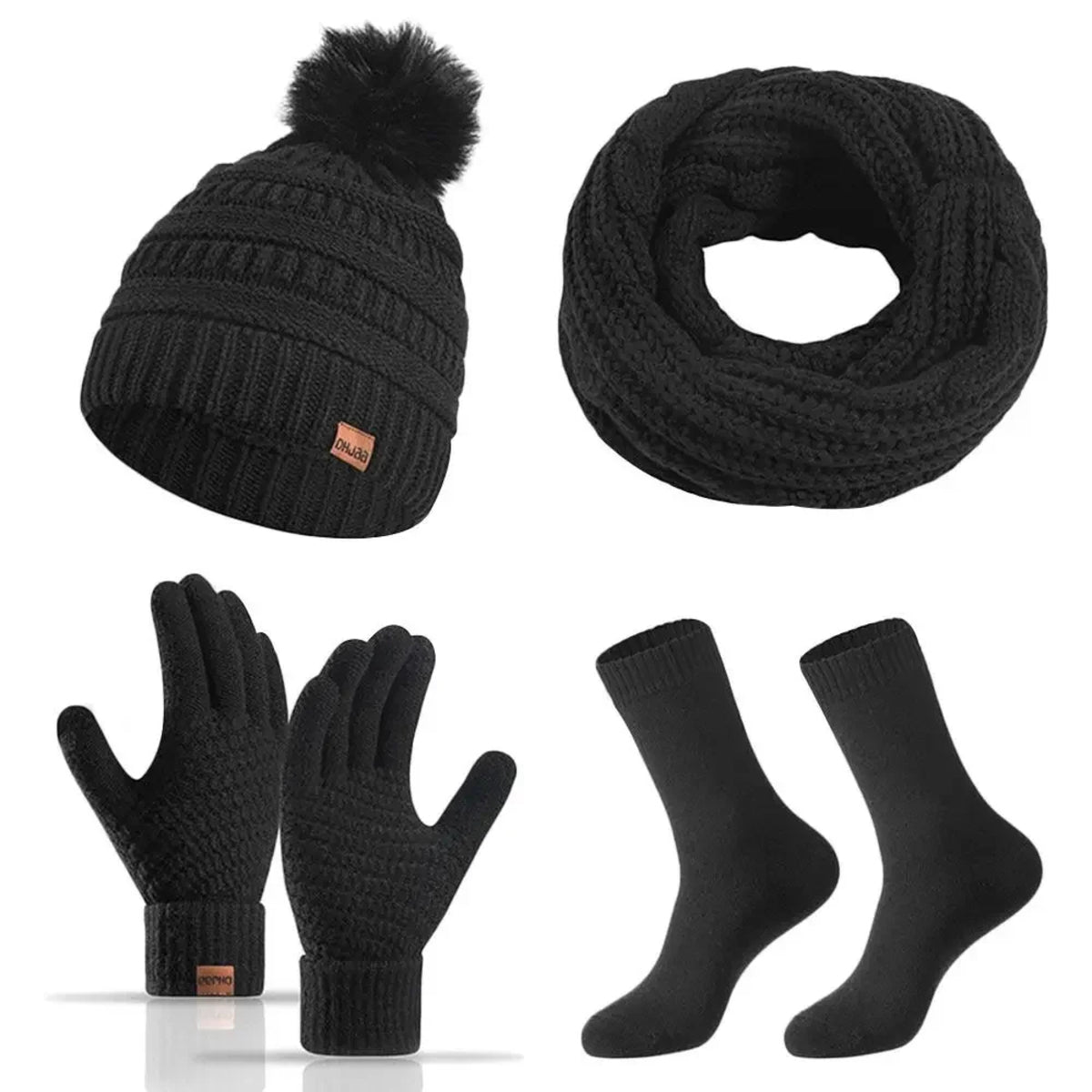 Women's Winter Hat Scarf Set - Knit Beanie with Gloves and Neck Warmer