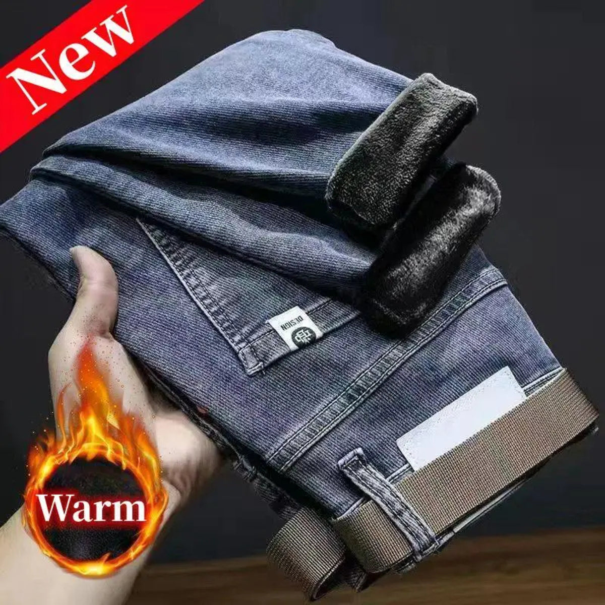 Men's Vintage Winter Jeans - Warm Stretch Slim Casual Denim Pants