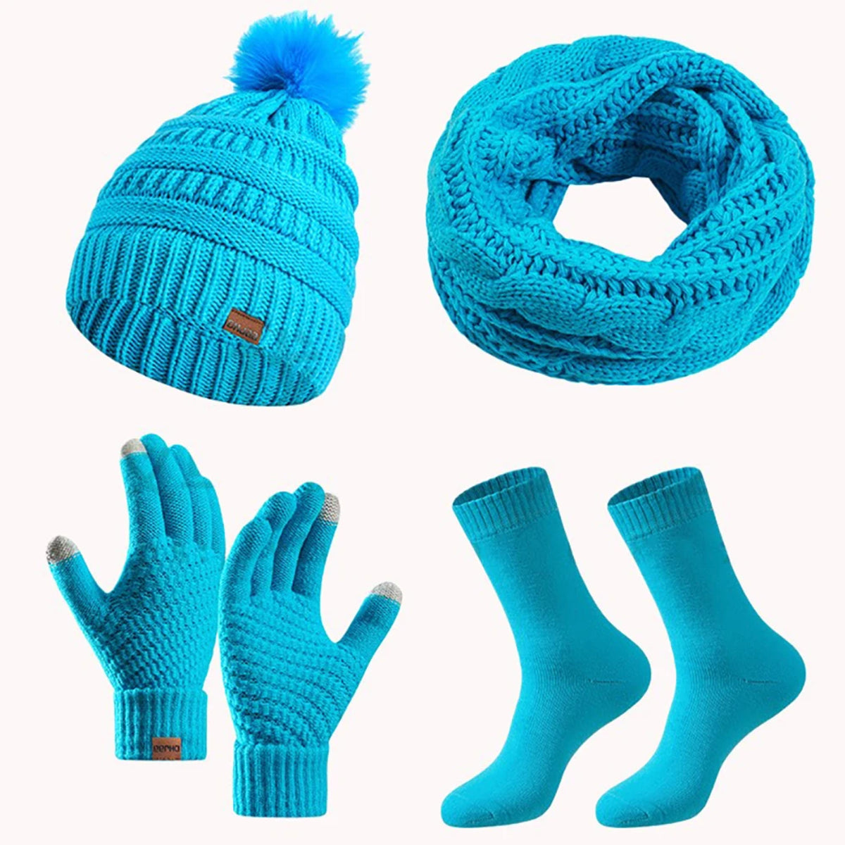 Women's Winter Hat Scarf Set - Knit Beanie with Gloves and Neck Warmer