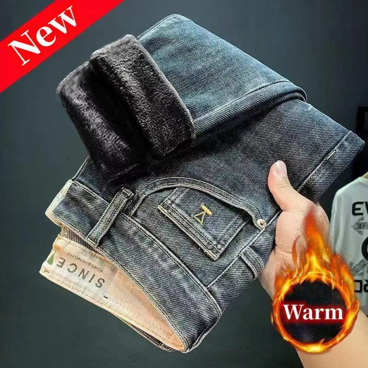 Men's Vintage Winter Jeans - Warm Stretch Slim Casual Denim Pants