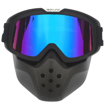Motorcycle Riding Goggles with Removable Face Mask - Anti-Fog Adjustable Strap
