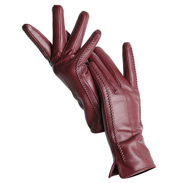 Women's Sheepskin Leather Gloves - Warm Velvet Lined Touchscreen Driving