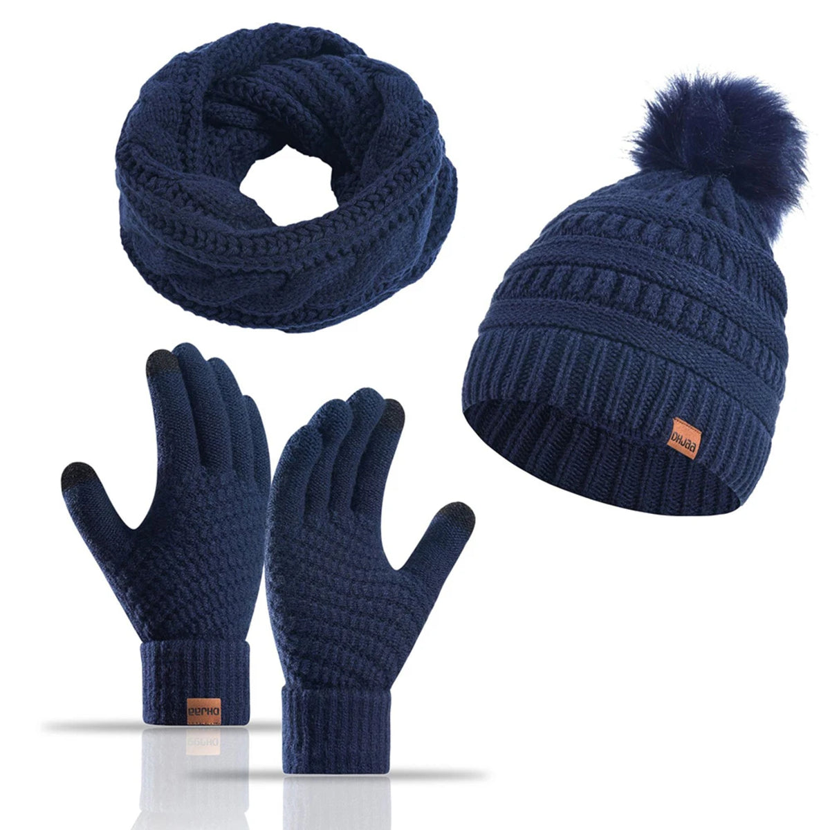 Women's Winter Hat Scarf Set - Knit Beanie with Gloves and Neck Warmer