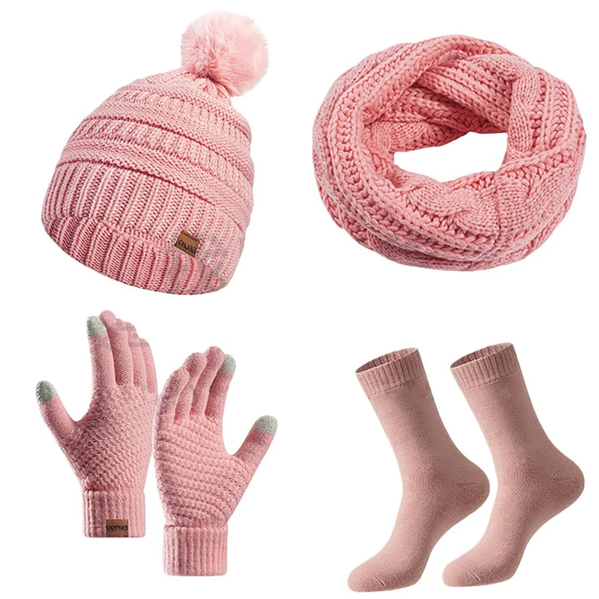 Women's Winter Hat Scarf Set - Knit Beanie with Gloves and Neck Warmer
