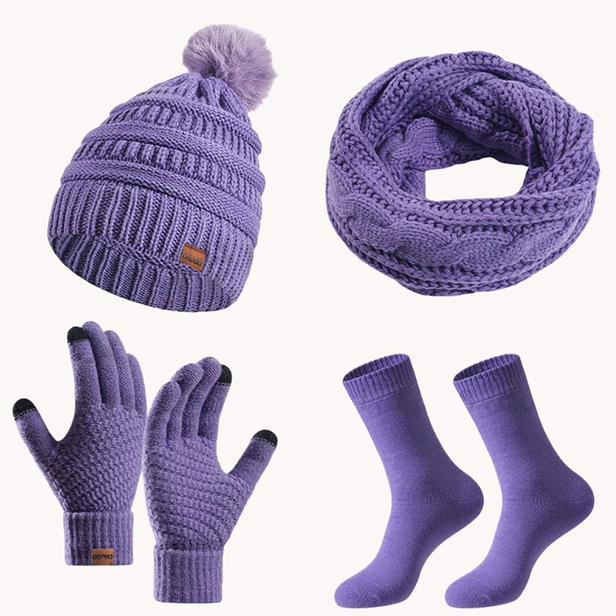 Women's Winter Hat Scarf Set - Knit Beanie with Gloves and Neck Warmer