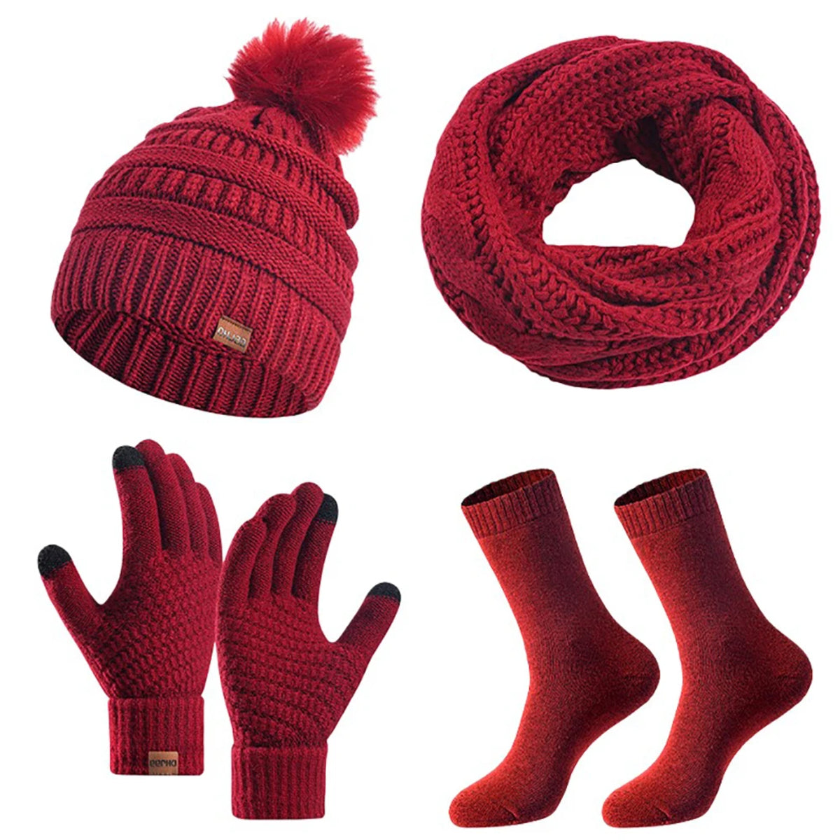 Women's Winter Hat Scarf Set - Knit Beanie with Gloves and Neck Warmer