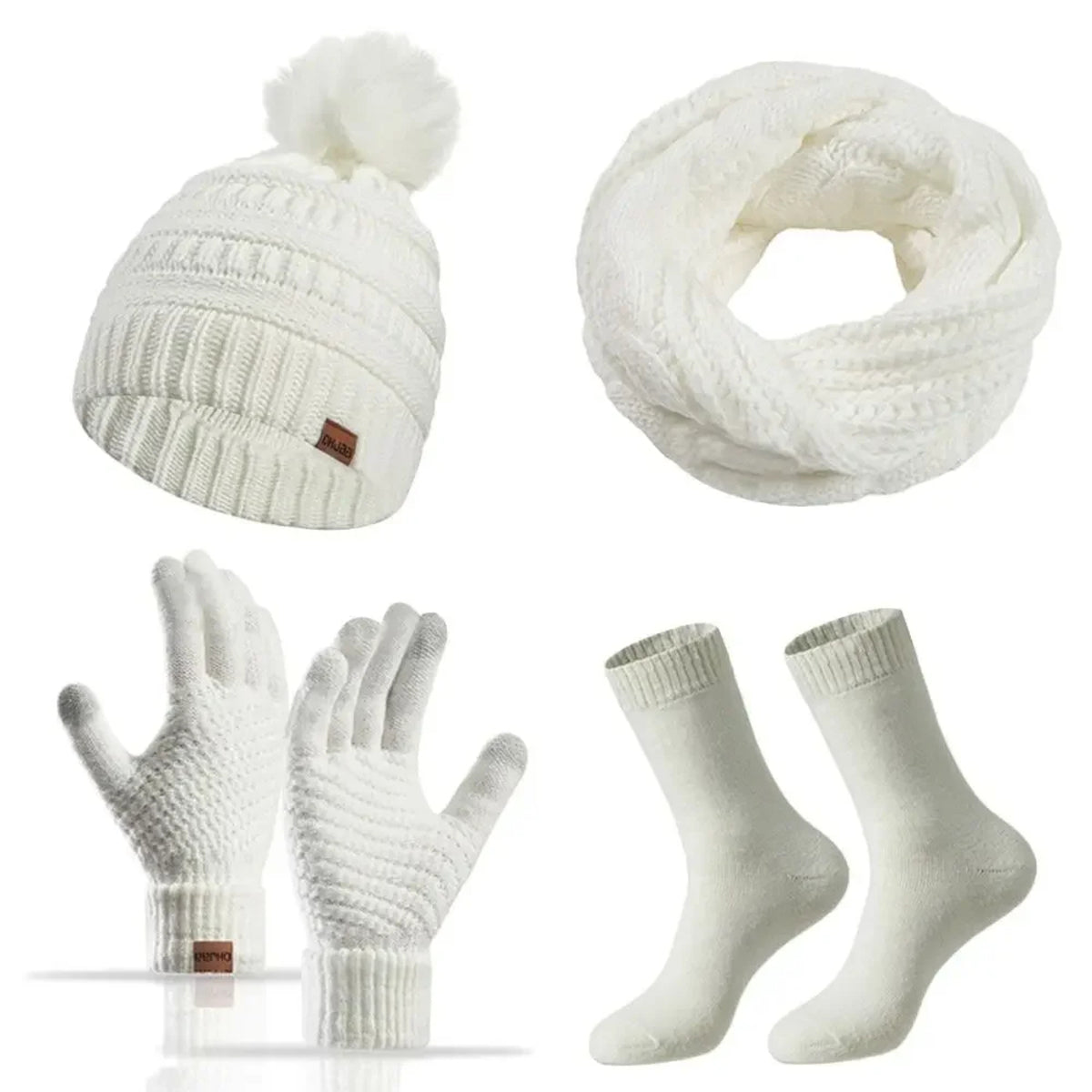 Women's Winter Hat Scarf Set - Knit Beanie with Gloves and Neck Warmer