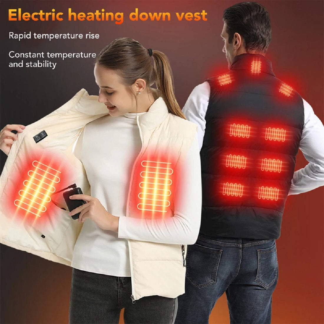 USB Heated 15-Zone Down Vest - Unisex Electric Winter Jacket