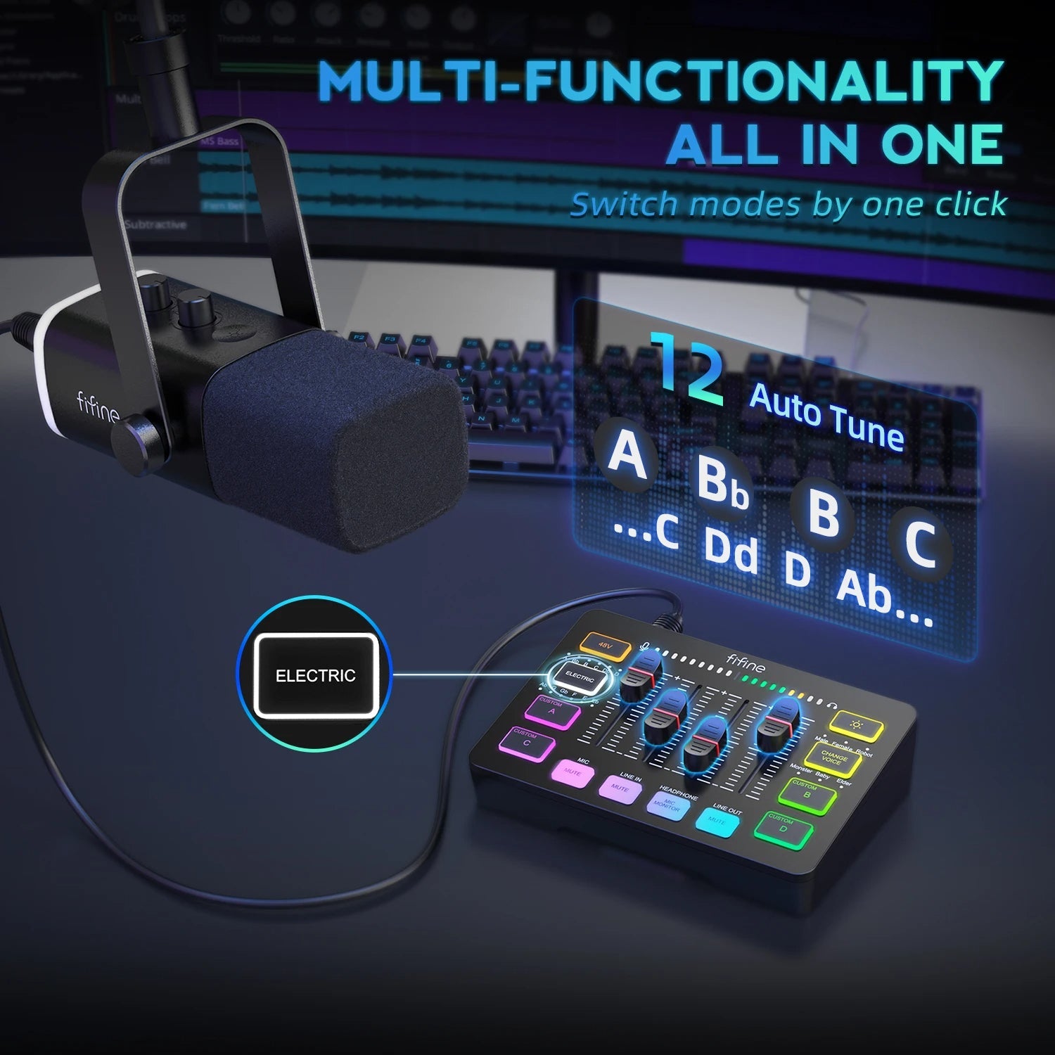 All-In-One Podcast Kit with RGB Audio Mixer