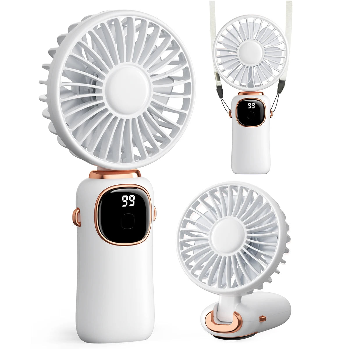 3-In-1 Portable Handheld Fan -5-Speed with LED Display for Neck Desk and Travel