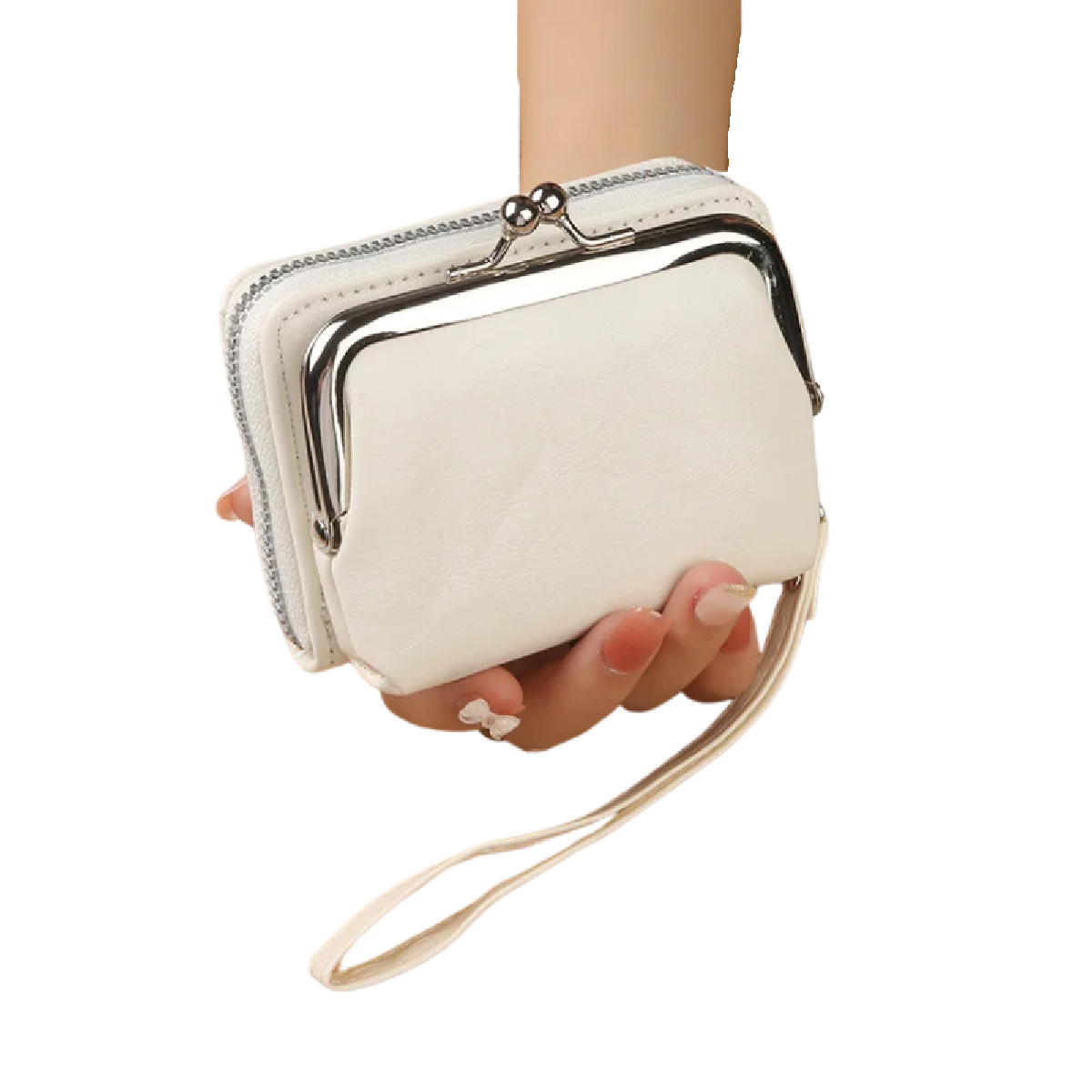 Women's Wallet Wrist Vintage Coin Purse with Zipper and Kiss Lock