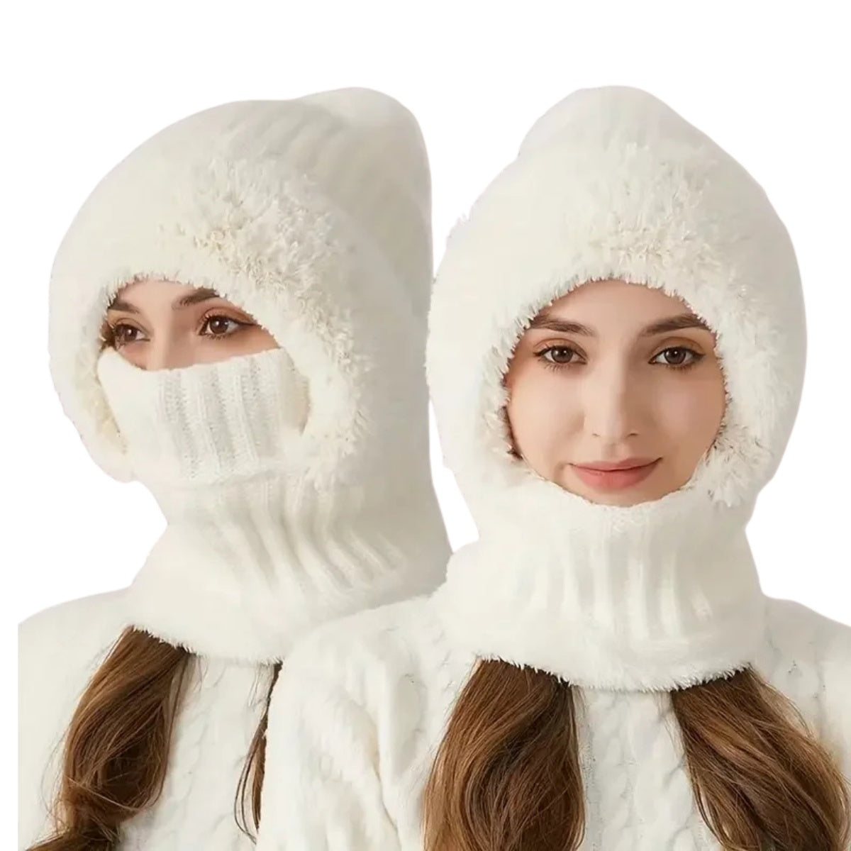 Thermal Fleece Cycling Beanie - Windproof Knit Hat with Ear Covers Neck Warmer