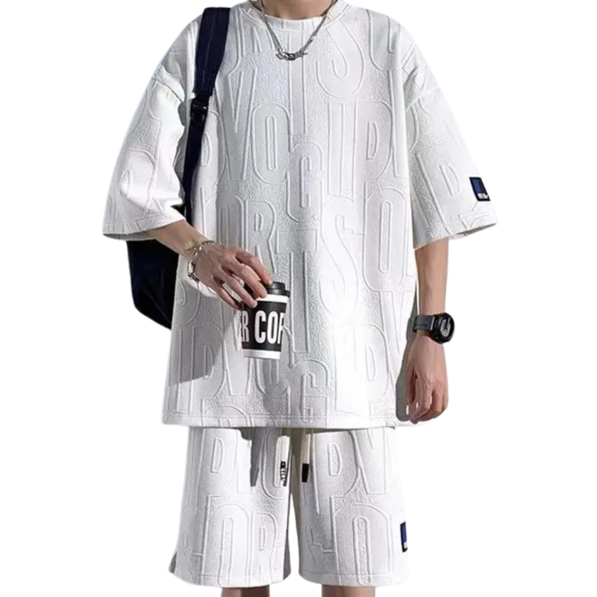 Men's 3D Waffle Summer Tracksuit - Casual T-Shirt and Shorts Set