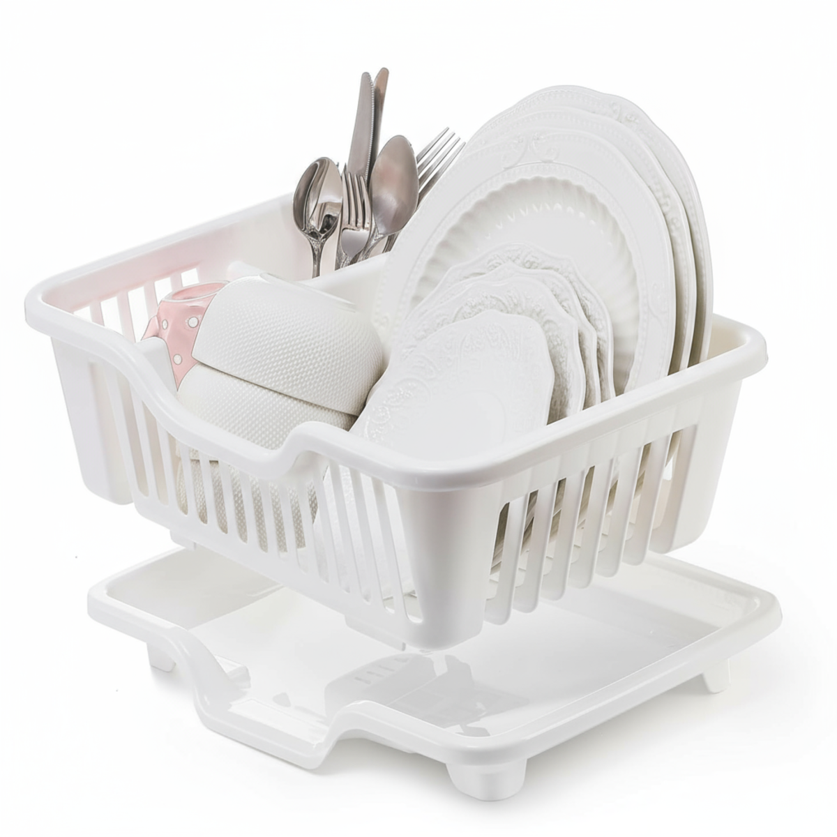 Plastic Dish Drying Rack - Duty Sink Drainer with Cup Holders and Drainboard