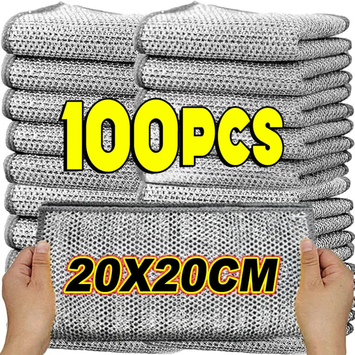 Steel Wire Cleaning Cloths - Double-Layer Silver Fibre Dishcloths for Kitchen