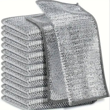 Steel Wire Cleaning Cloths - Double-Layer Silver Fibre Dishcloths for Kitchen