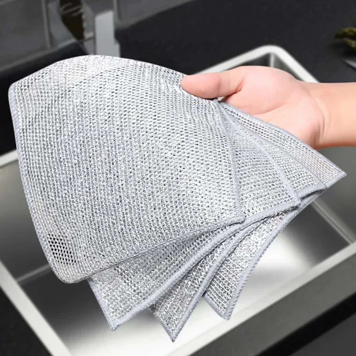 Steel Wire Cleaning Cloths - Double-Layer Silver Fibre Dishcloths for Kitchen