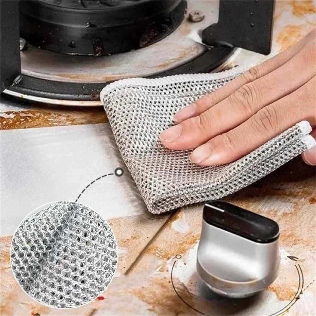 Steel Wire Cleaning Cloths - Double-Layer Silver Fibre Dishcloths for Kitchen