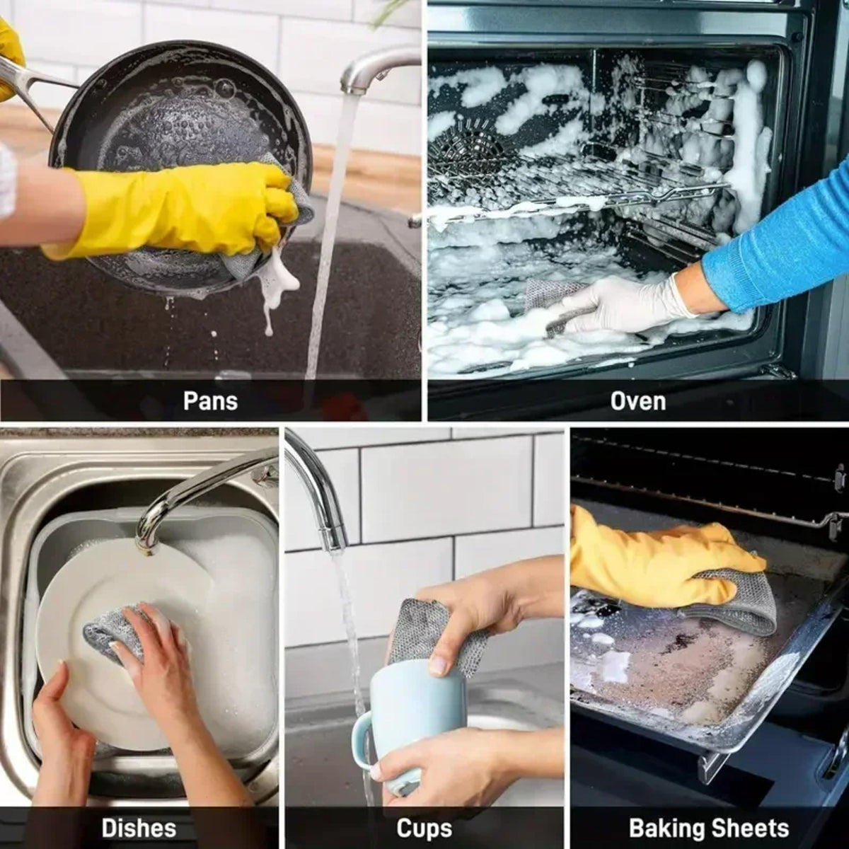 Steel Wire Cleaning Cloths - Double-Layer Silver Fibre Dishcloths for Kitchen