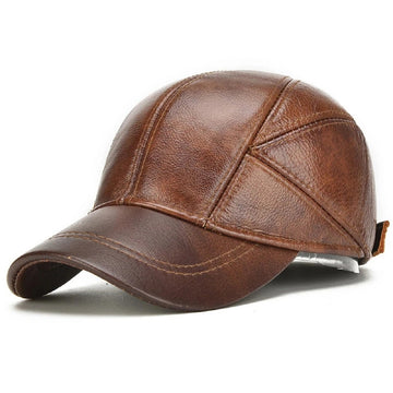 Men's Genuine Leather Earflap Cap Stylish Warm for Fall and Winter