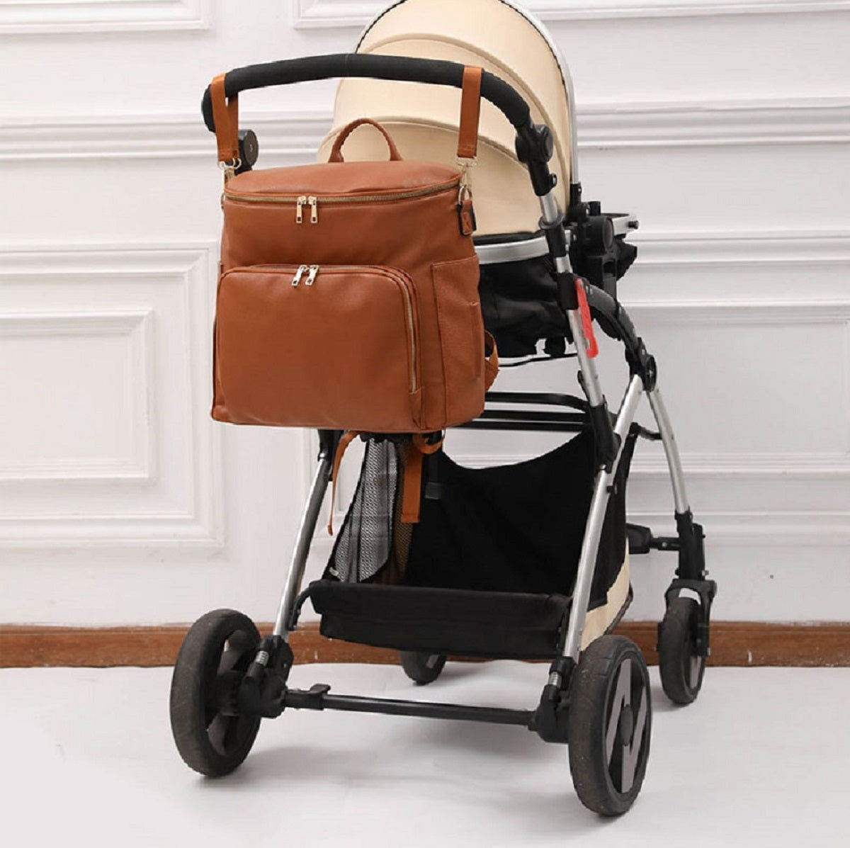Diaper Bag Backpack Large Capacity PU Leather Travel